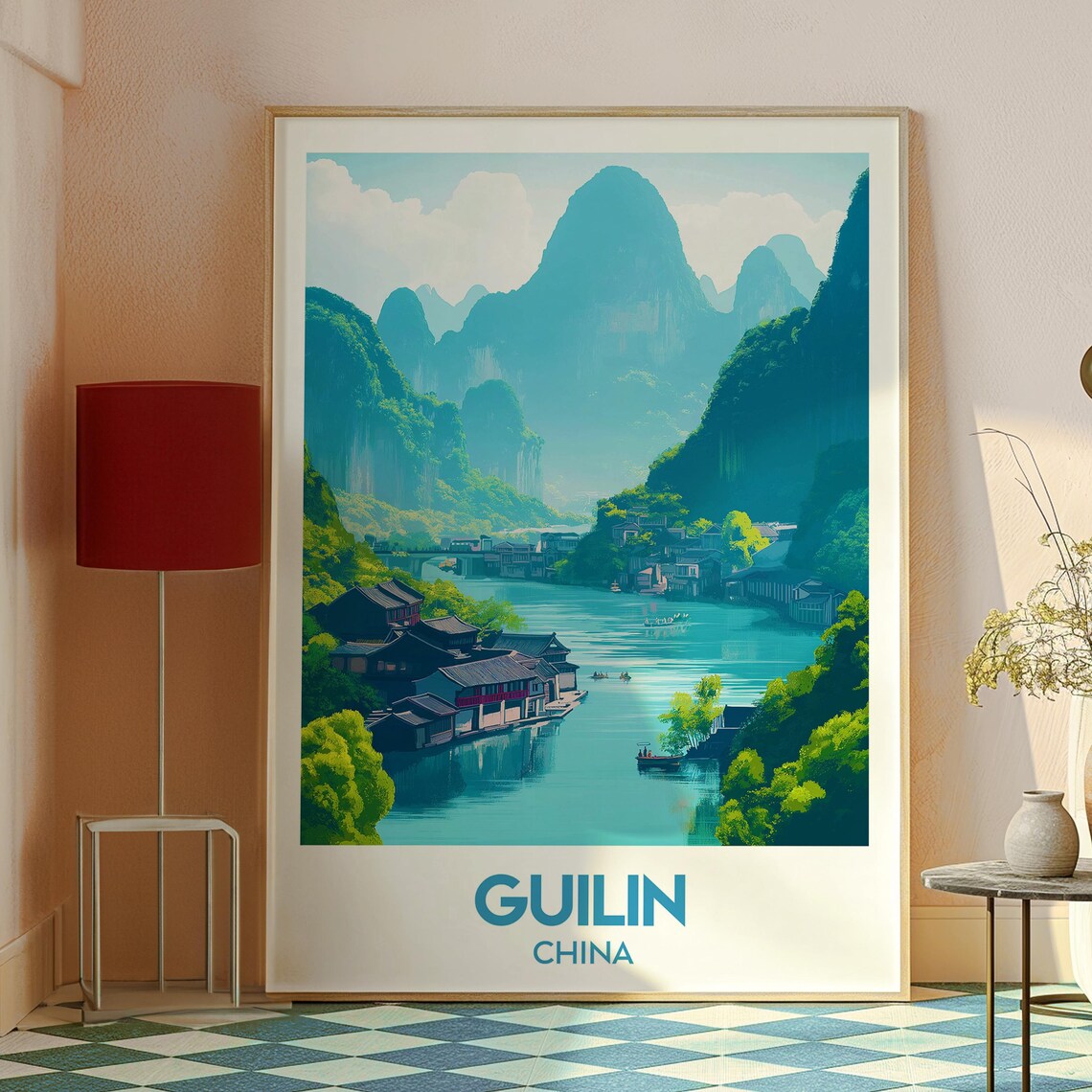 Guilin China Karst Mountain River Village Landscape Travel Poster - Image 2