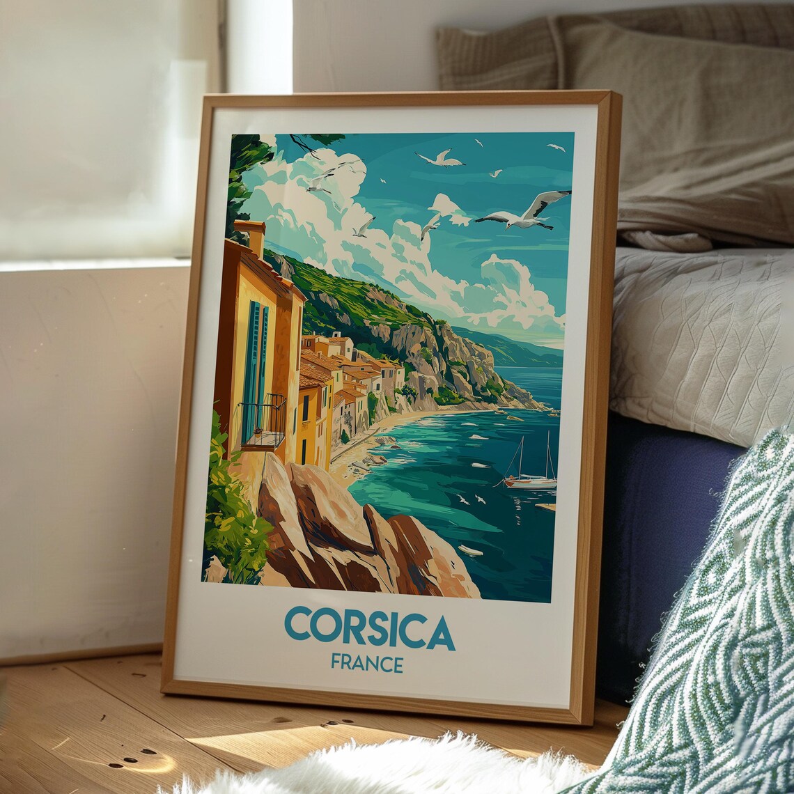 Corsica France Cliffside Seaside Village View Vintage Travel Poster - Image 3