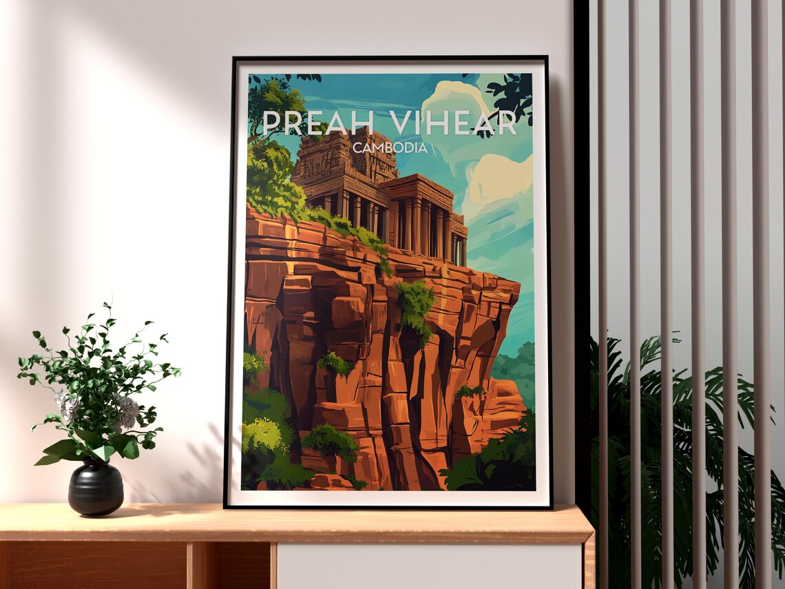 Preah Vihear Cambodia Ancient Cliff Temple Ruins Travel Poster