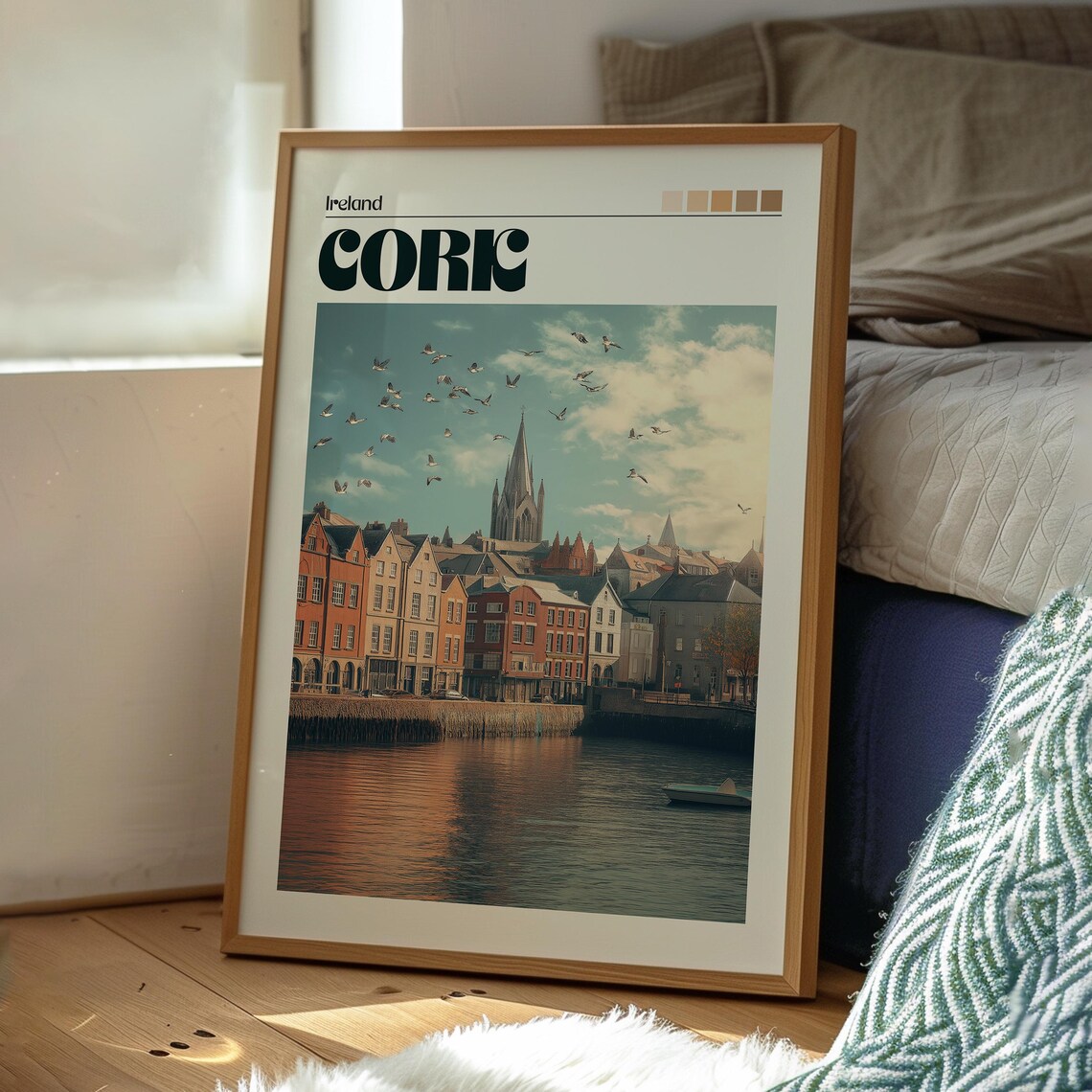 Cork Ireland Colorful River Quay Georgian Houses Church Spire Poster - Image 3