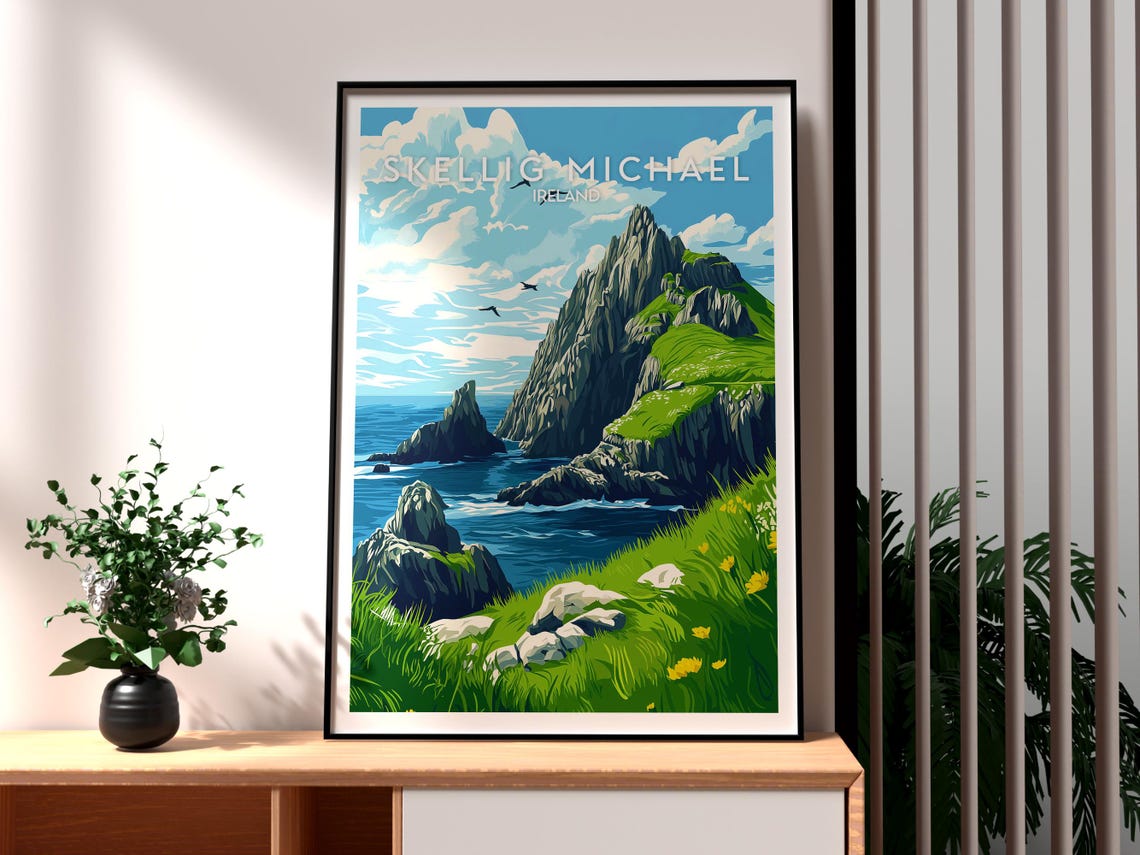 Skellig Michael Ireland Dramatic Sea Cliffs Coastal Travel Poster