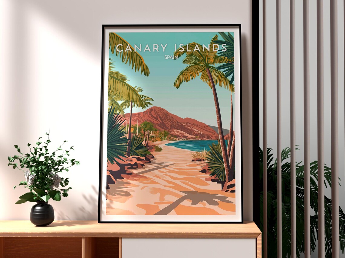 Canary Islands Spain Palm Beach Tropical Coast Travel Poster