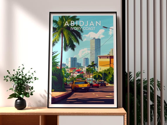 Abidjan Poster Ivory Coast Print Travel Wall Art Africa African Wildlife