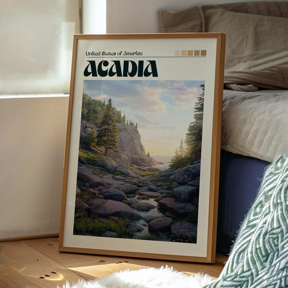 Acadia National Park Maine Rocky Coastline Sunset Travel Art Poster - Image 3