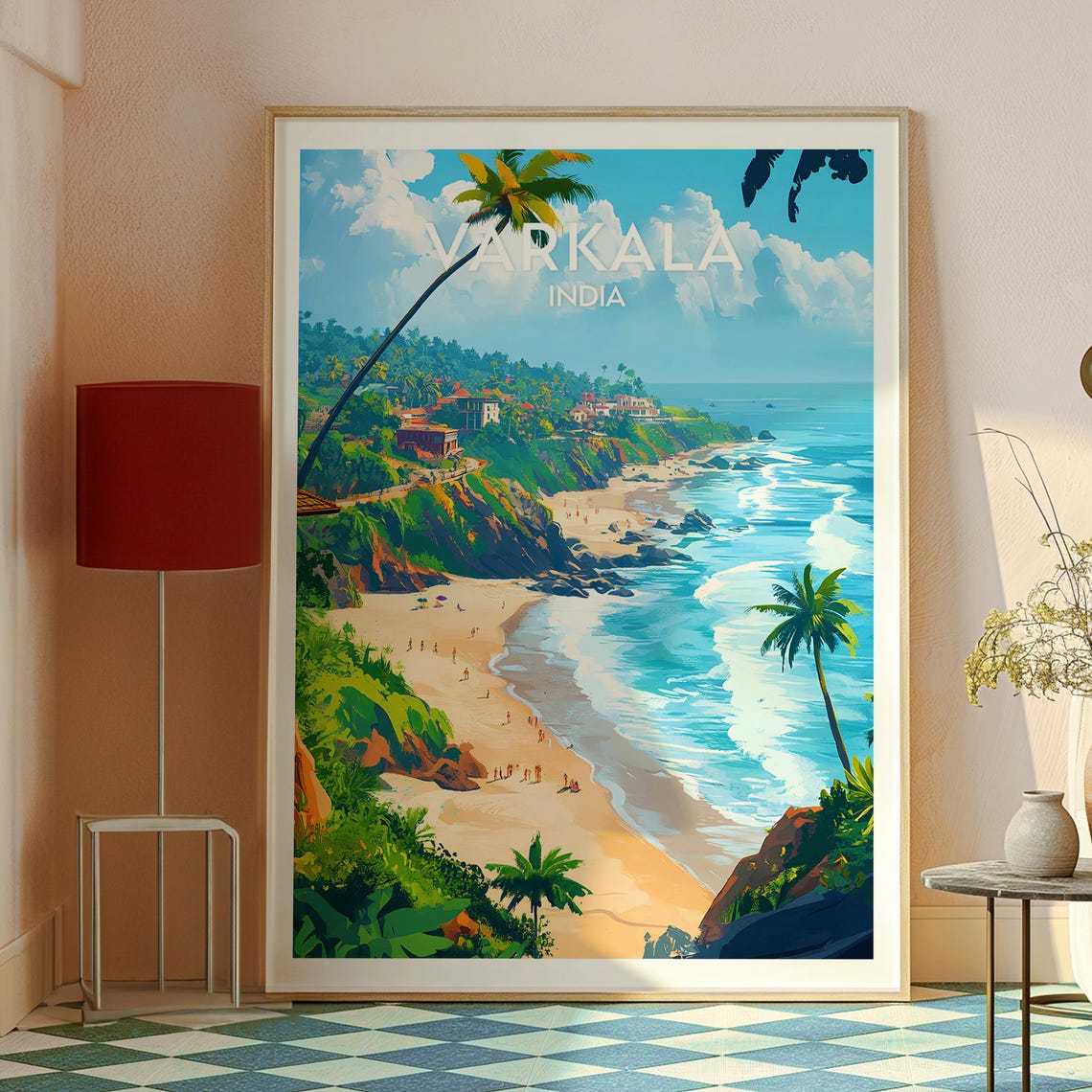 Varkala India Cliffside Sandy Beach Palm Coast Travel Poster - Image 2