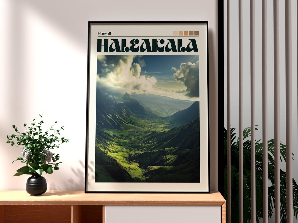 Haleakala Hawaii Dramatic Sunlit Lush Green Volcanic Valley Poster