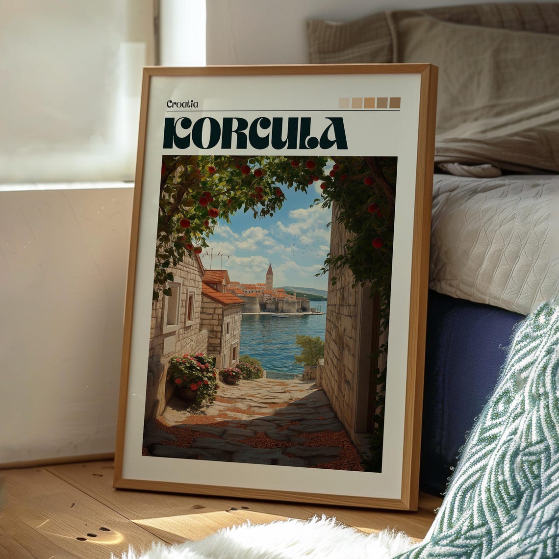 Korcula Croatia Stone Lane Adriatic Old Town Seaside Travel Poster - Image 3