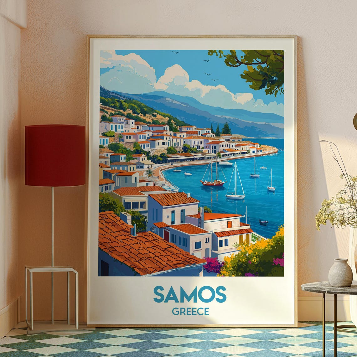 Samos Greece Island Harbor Sailboats Vintage Retro Travel Poster - Image 2