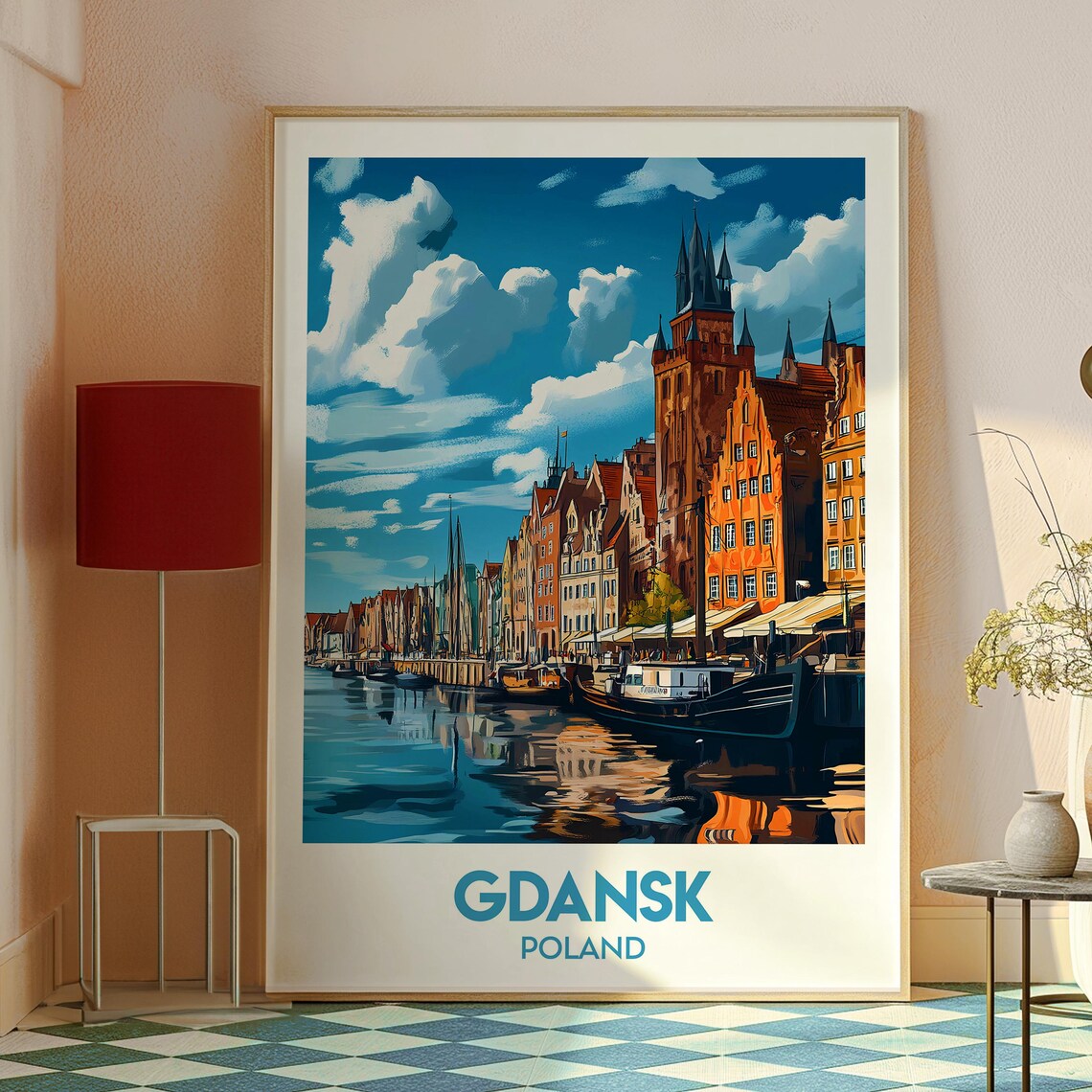 Gdansk Poland Colorful Waterfront Old Town Harbor Travel Poster - Image 2