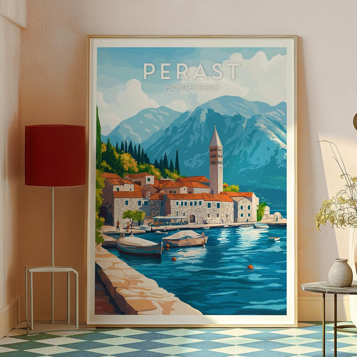 Perast Montenegro Waterfront Bell Tower Boats Bay of Kotor Poster - Image 2
