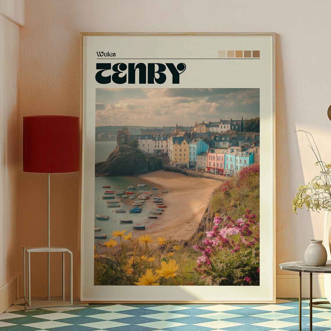 Tenby Wales Colorful Harbor Beach Flower Coast Travel Poster - Image 2