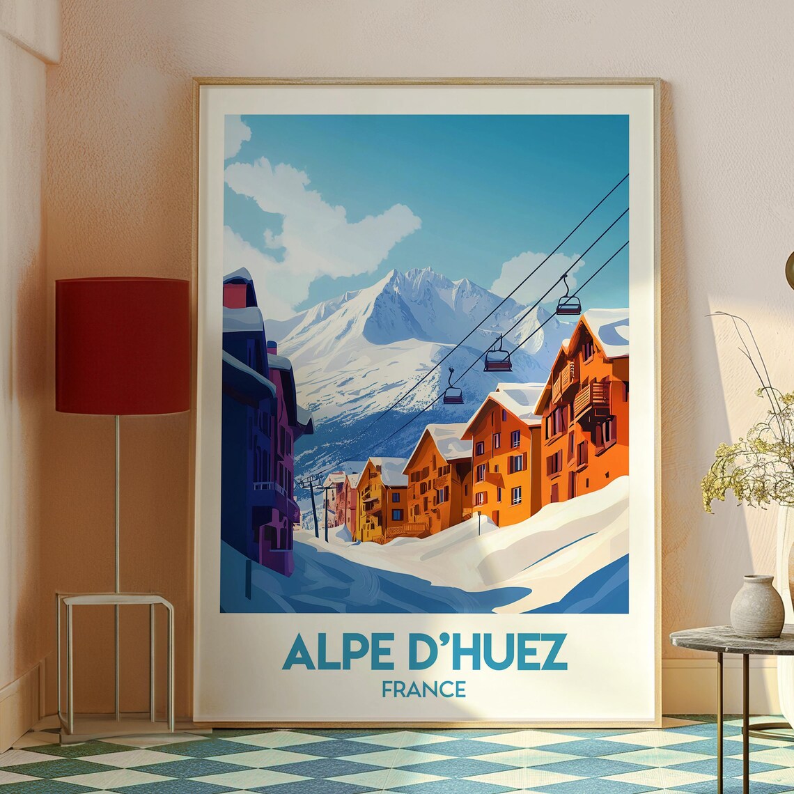 Alpe D Huez France Snowy Ski Resort Village Gondola Travel Poster - Image 2