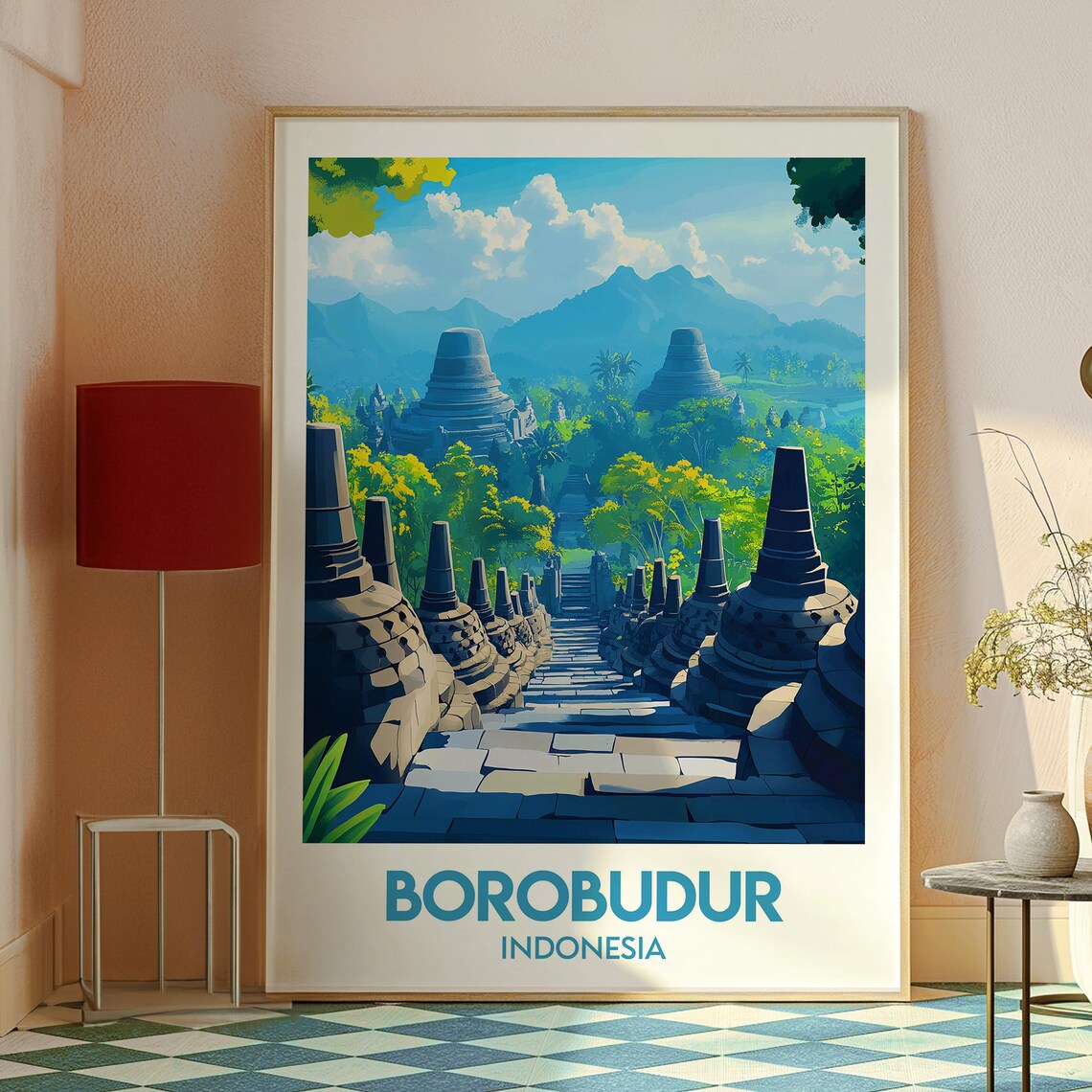 Borobudur Indonesia Ancient Temple Stupas Jungle Travel Poster - Image 2