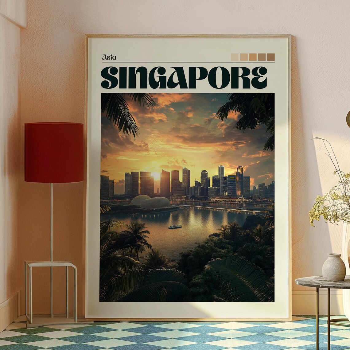 Singapore Marina Bay Skyline Sunset City Lights Urban Travel Poster - Image 2