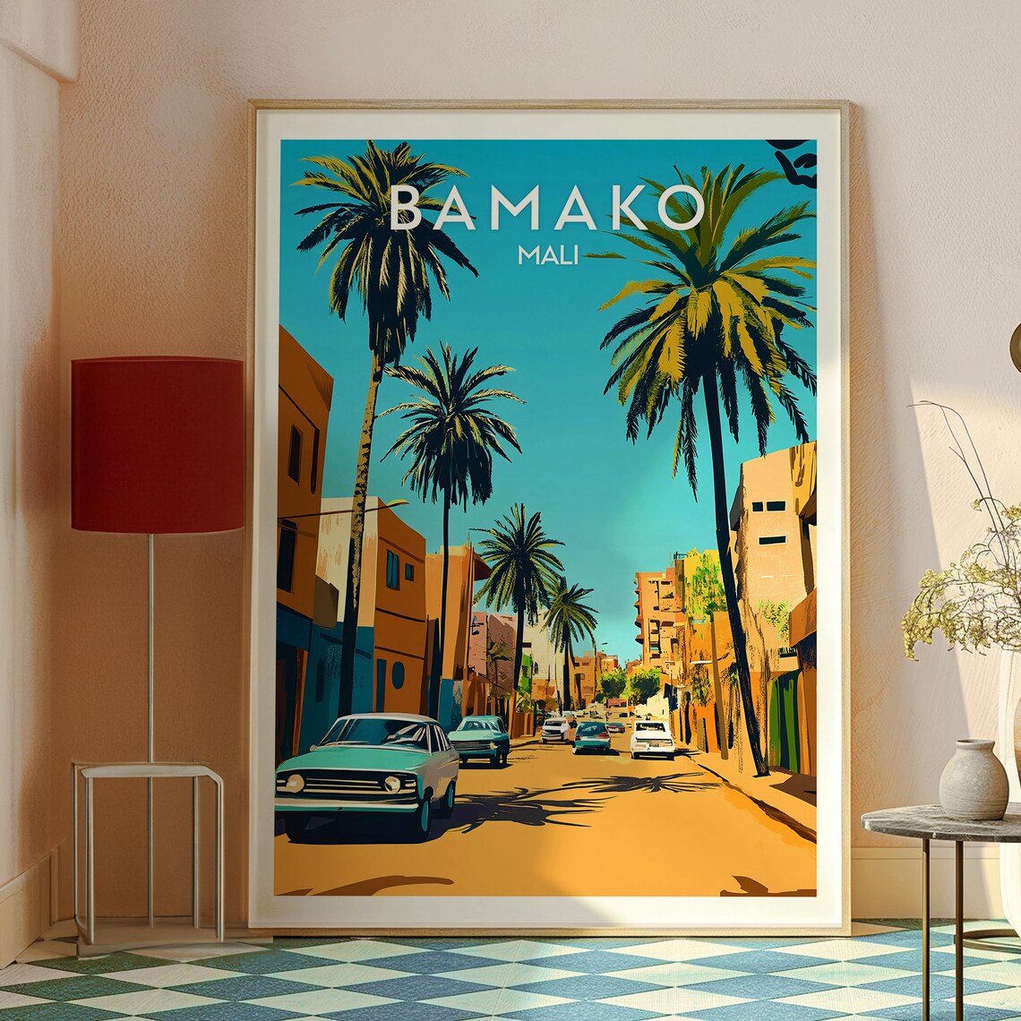 Bamako Mali Palm Lined Street Cityscape Retro Travel Art Poster - Image 2