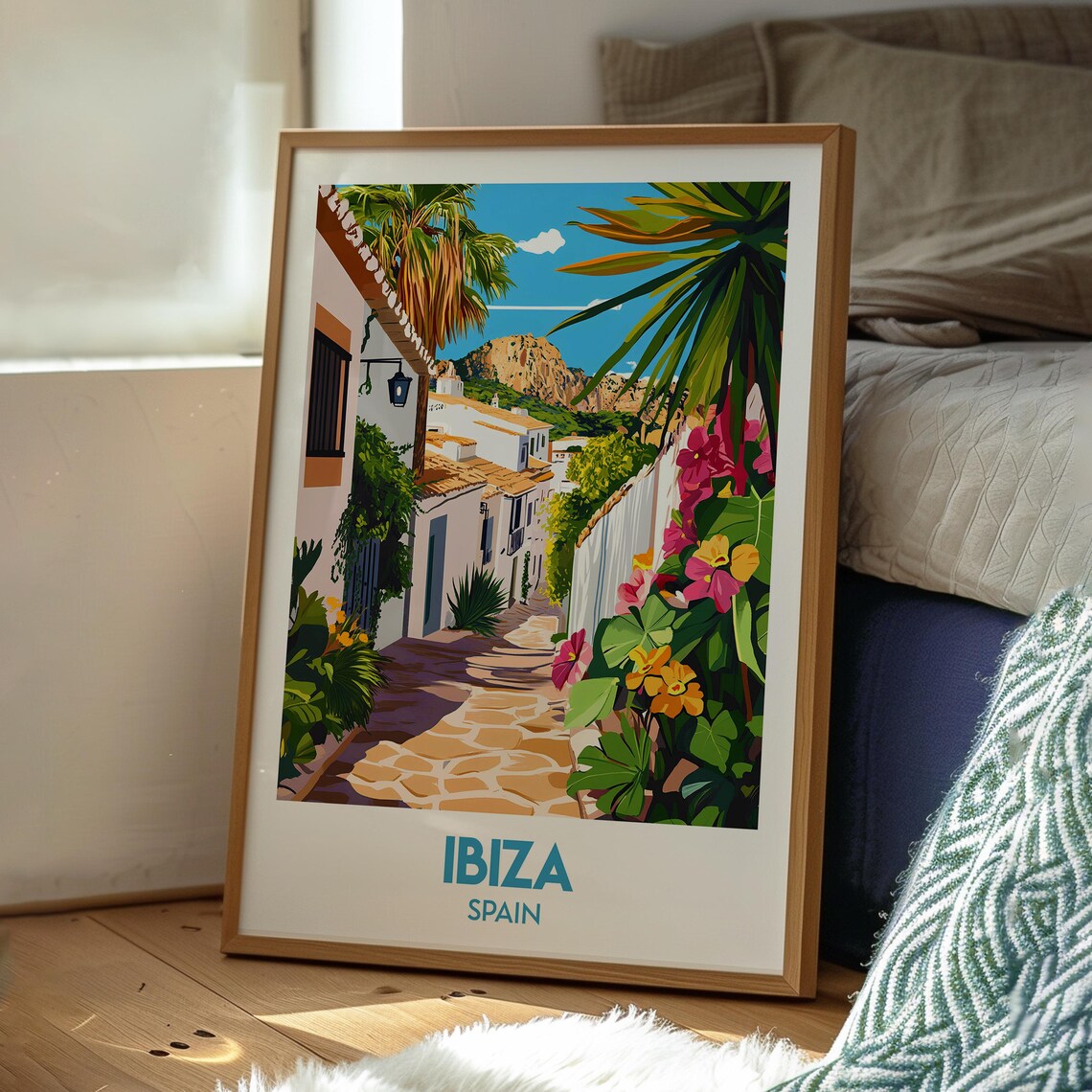 Ibiza Spain Flower Filled Old Town Alley Stone Path Travel Poster - Image 3