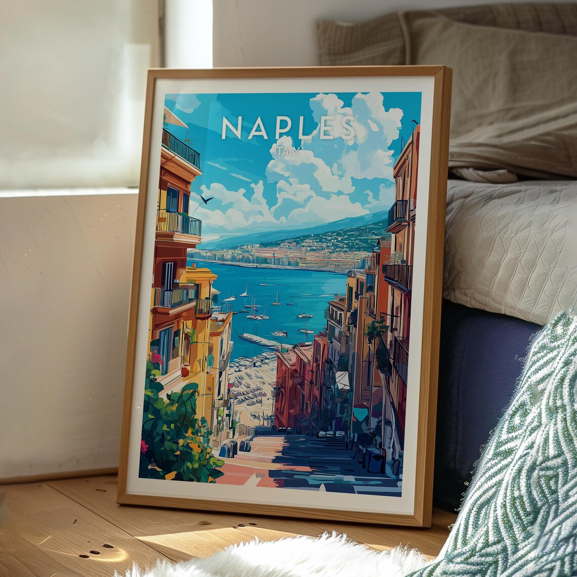 Naples Italy Bay Overlook Steep Street Boats Vintage Travel Poster - Image 3