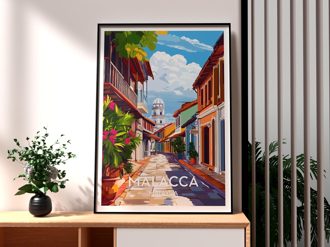 Malacca Malaysia Vintage Colonial Street Old Town Art Poster