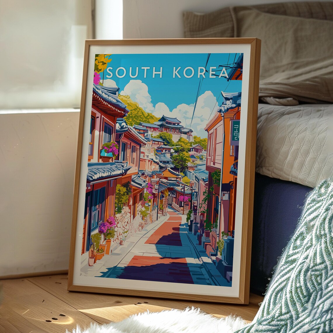 South Korea Traditional Hanok Street Palace Hill Vintage Travel Poster - Image 3