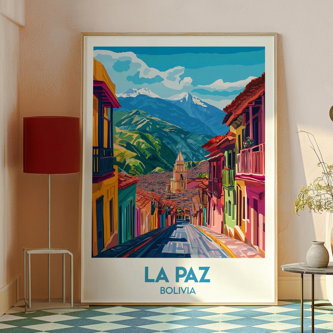La Paz Bolivia Colorful Street Snow Capped Mountains Travel Poster - Image 2