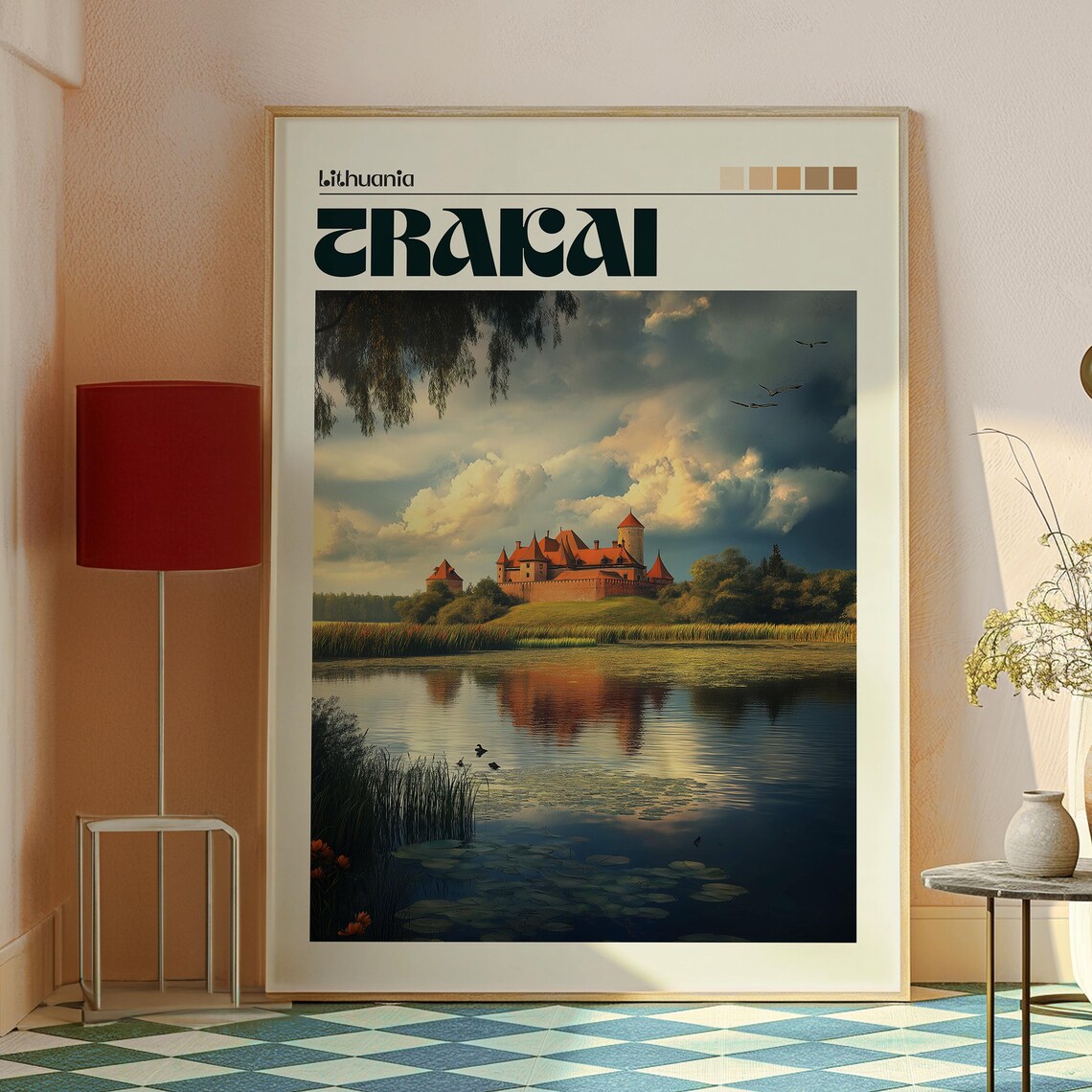 Trakai Lithuania Island Castle Lake Reflection Retro Travel Poster - Image 2