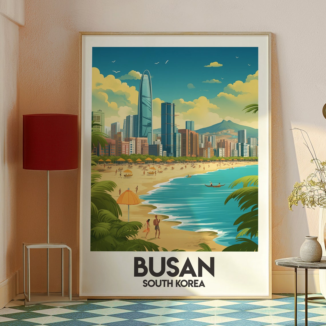 Busan South Korea Beach Skyline Illustrated Coastal Travel Poster - Image 2