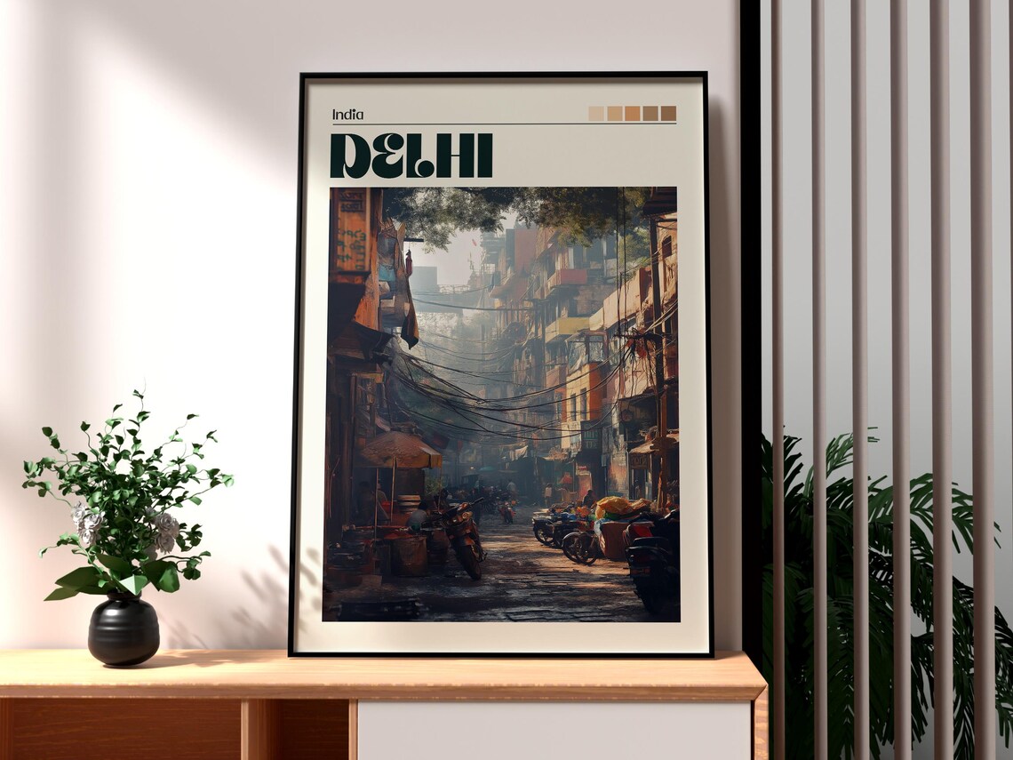Delhi India Old City Alley Market Street Morning Light Travel Poster