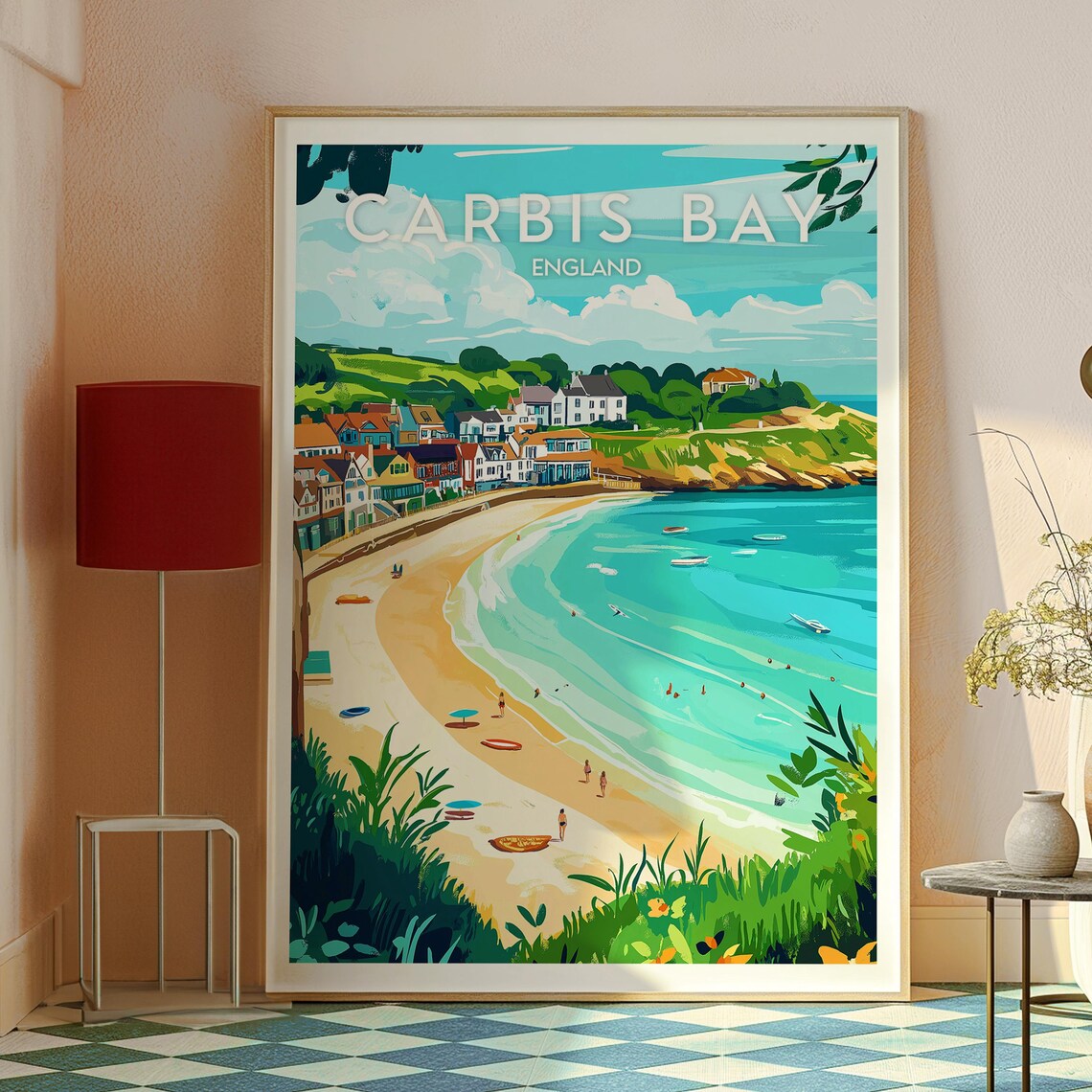 Carbis Bay England Turquoise Water Beach Village Coastal Poster - Image 2