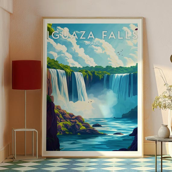 Iguaza Falls Print Iguaza Falls Wall Art Argentina Travel Poster Travel Wall Art Brazil Travel Poster South America Travel Art