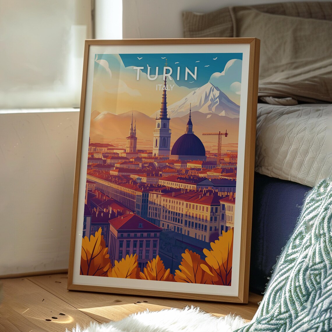 Turin Italy City Skyline Alps Sunset Glow Vintage Travel Poster - Image 3
