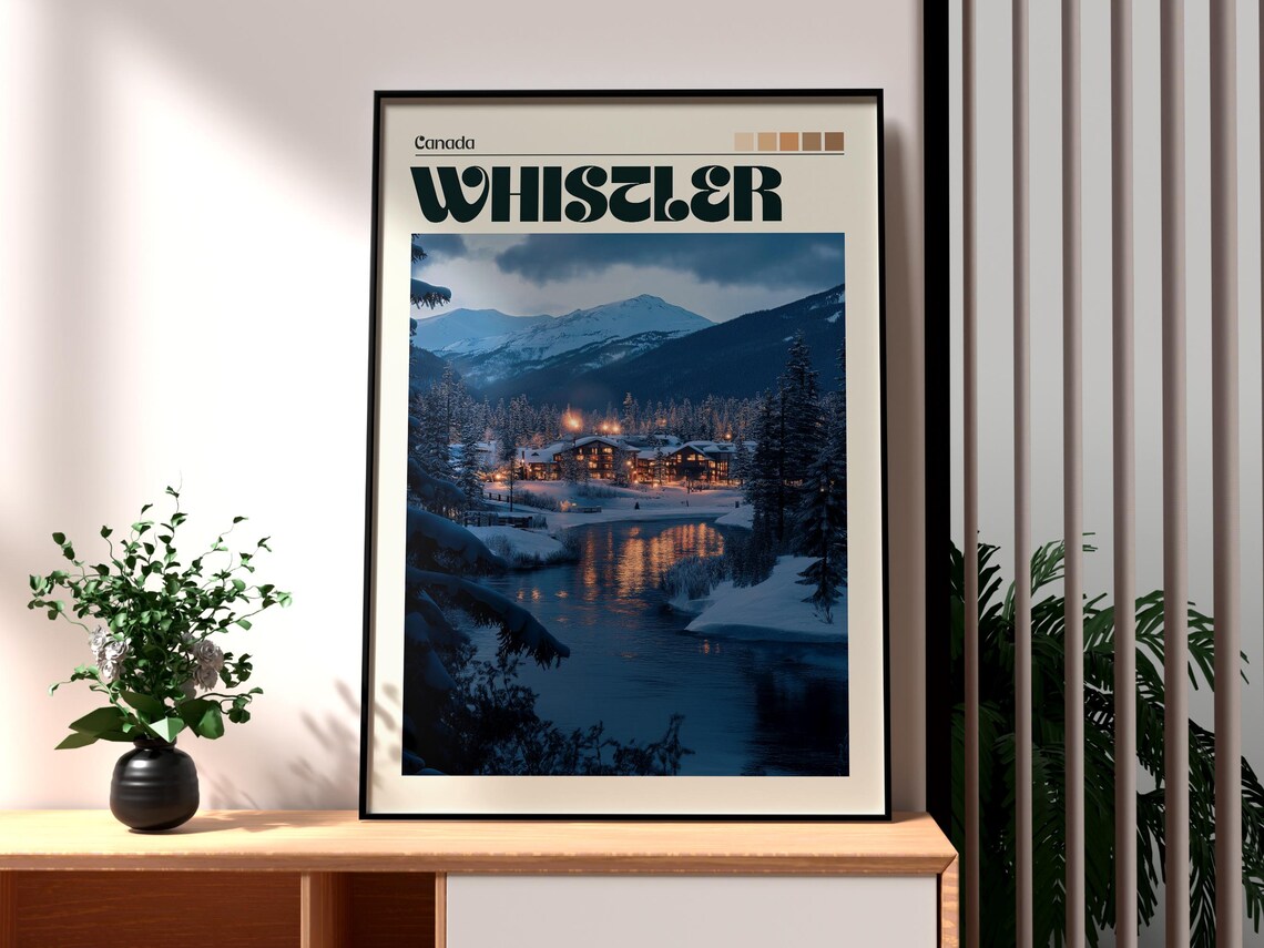 Whistler Canada Ski Resort Village Snowy Night Winter Travel Poster