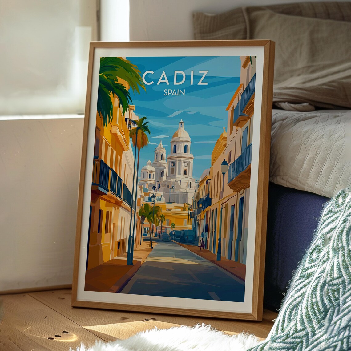 Cadiz Spain Cathedral Dome Old Town Street Palms Vintage Travel Poster - Image 3