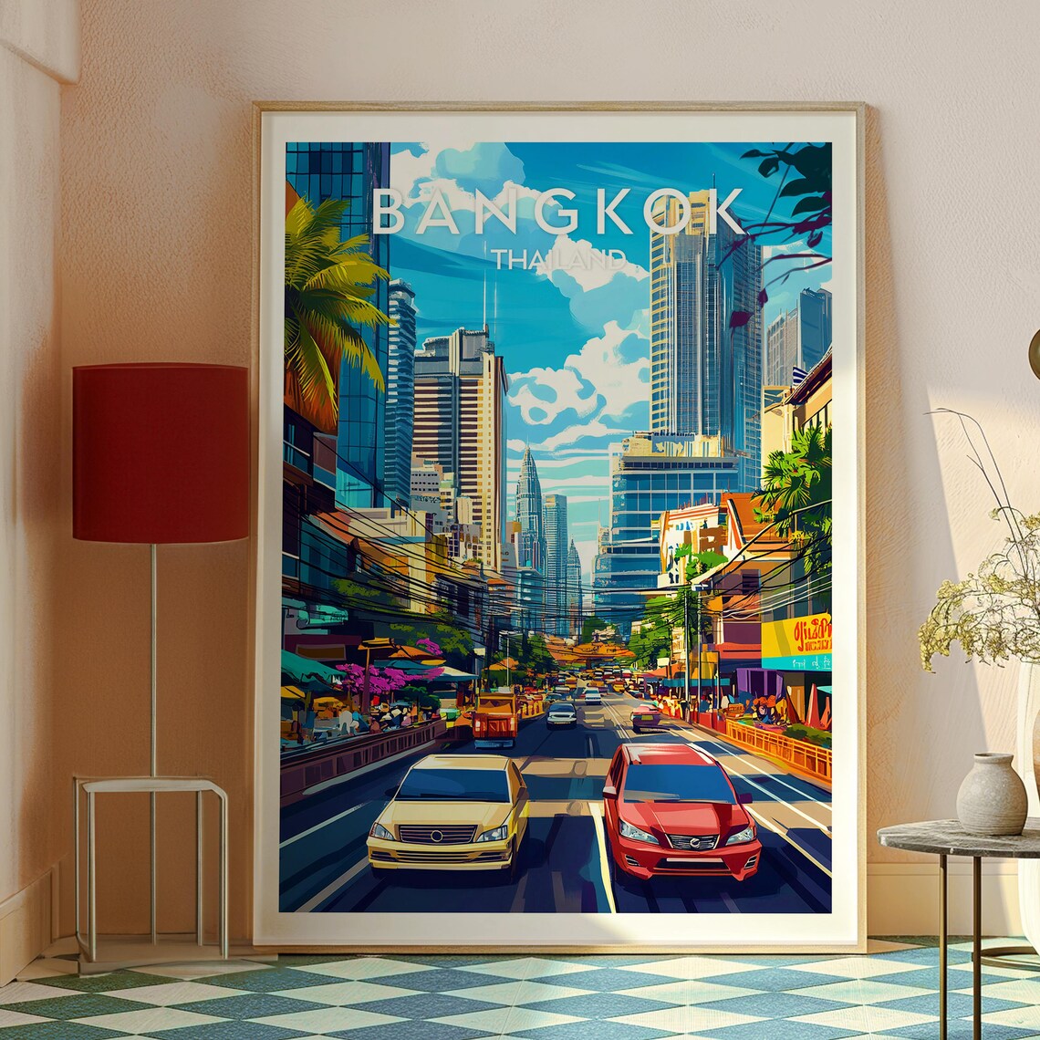 Bangkok Thailand Busy Street Taxis Skyscrapers Cityscape Poster - Image 2
