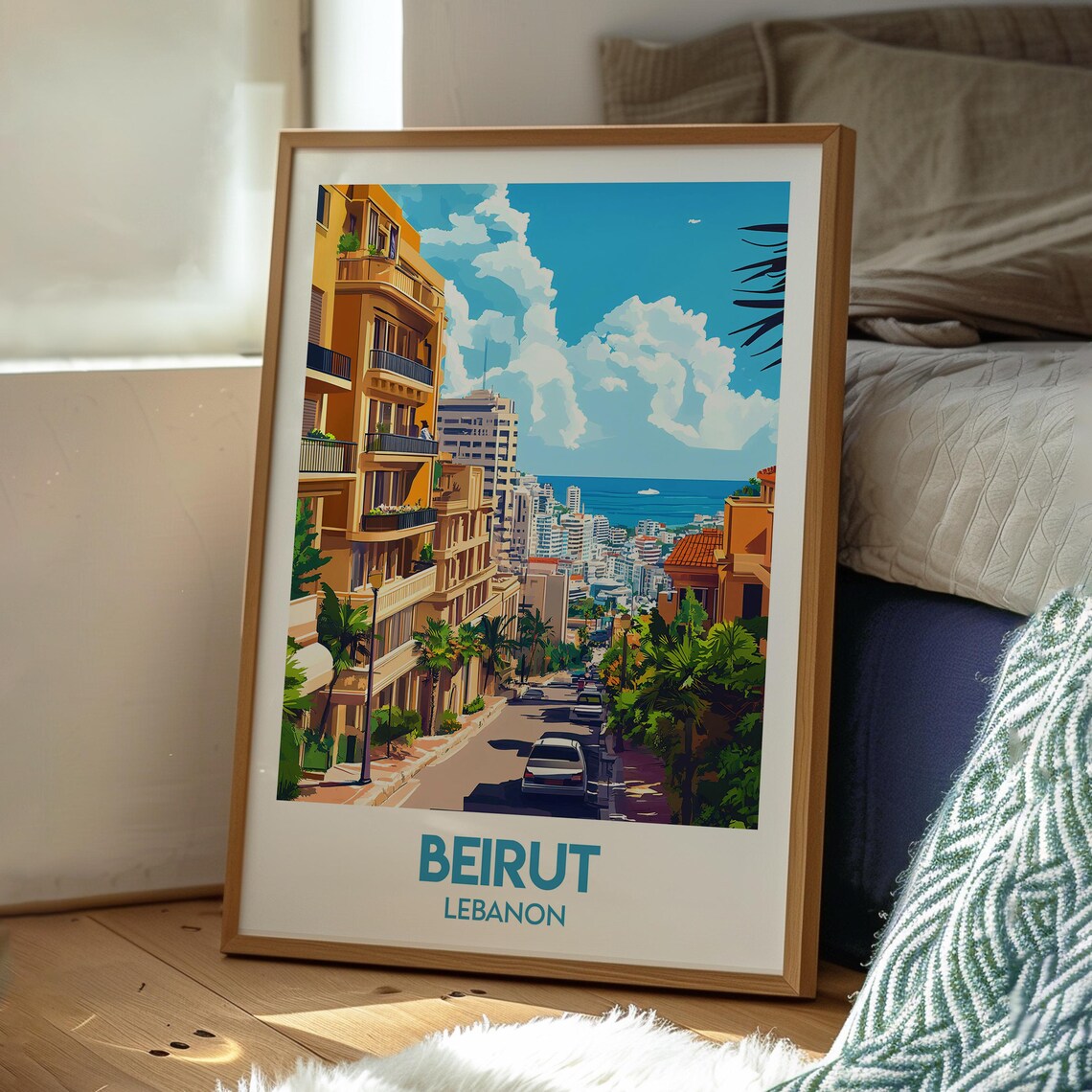 Beirut Lebanon Street Descending To Sea City Skyline Travel Poster - Image 3