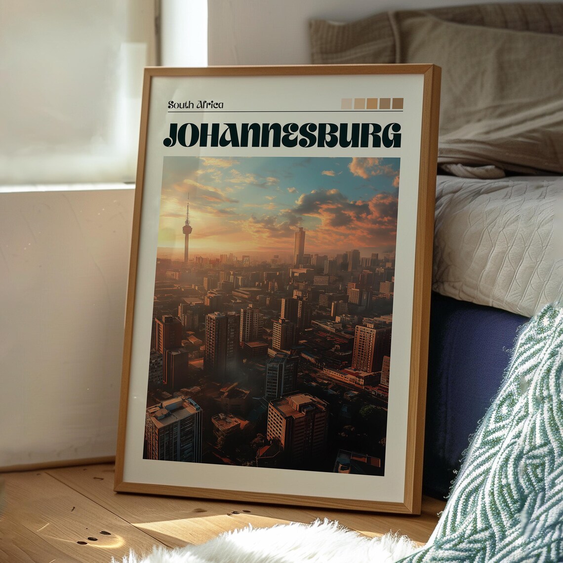 Johannesburg South Africa Sunset Skyline Tower Travel Poster - Image 3
