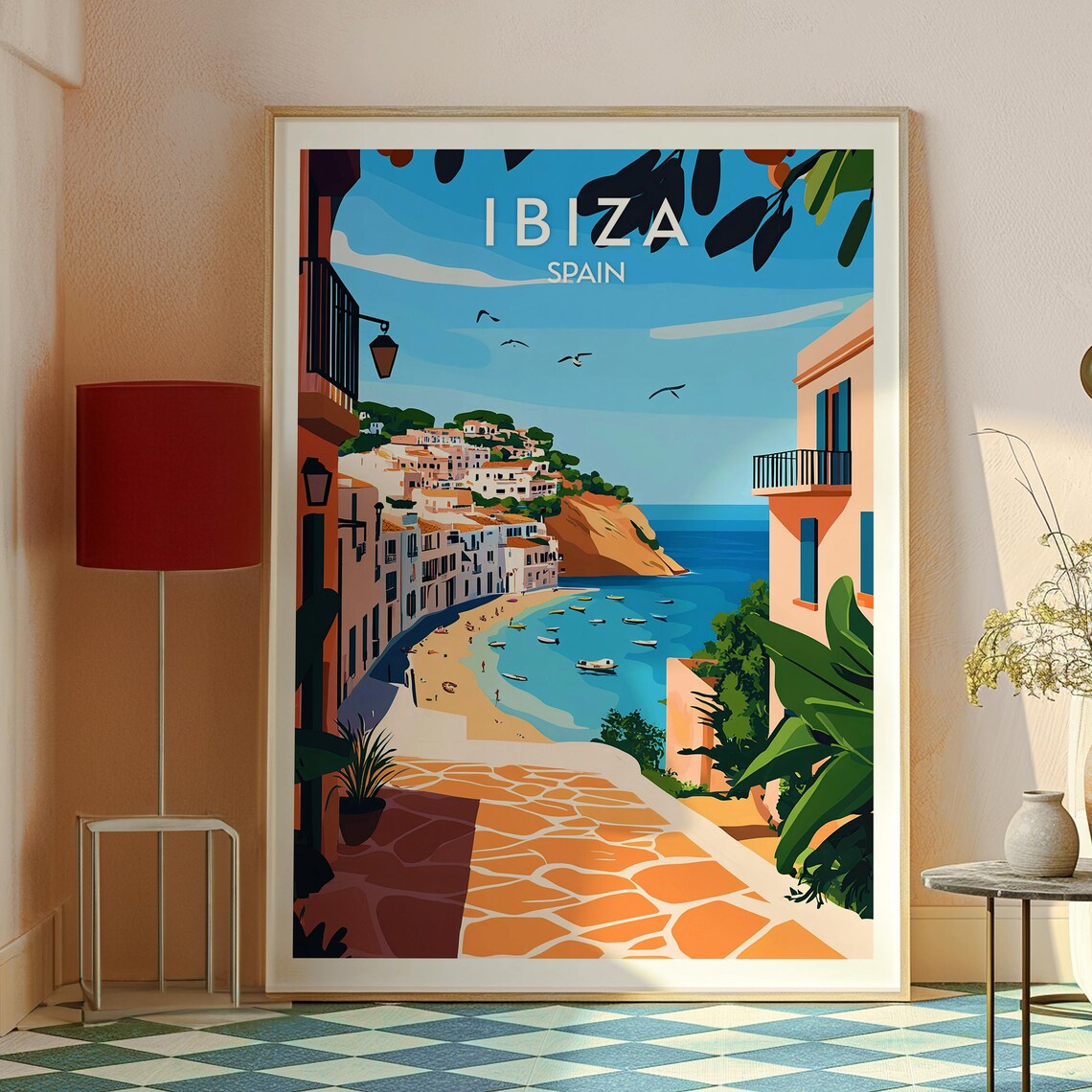 Ibiza Spain Coastal Town Beach Cove Cobbled Lane Travel Poster - Image 2