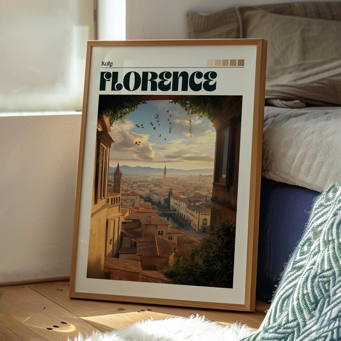 Florence Italy Sunset Cityscape Towers Domes Arched View Poster - Image 3