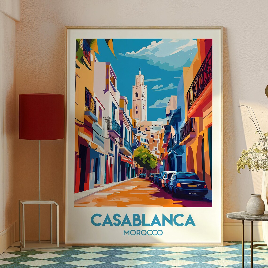 Casablanca Morocco Medina Street Minaret Colorful Travel Poster - Image 3