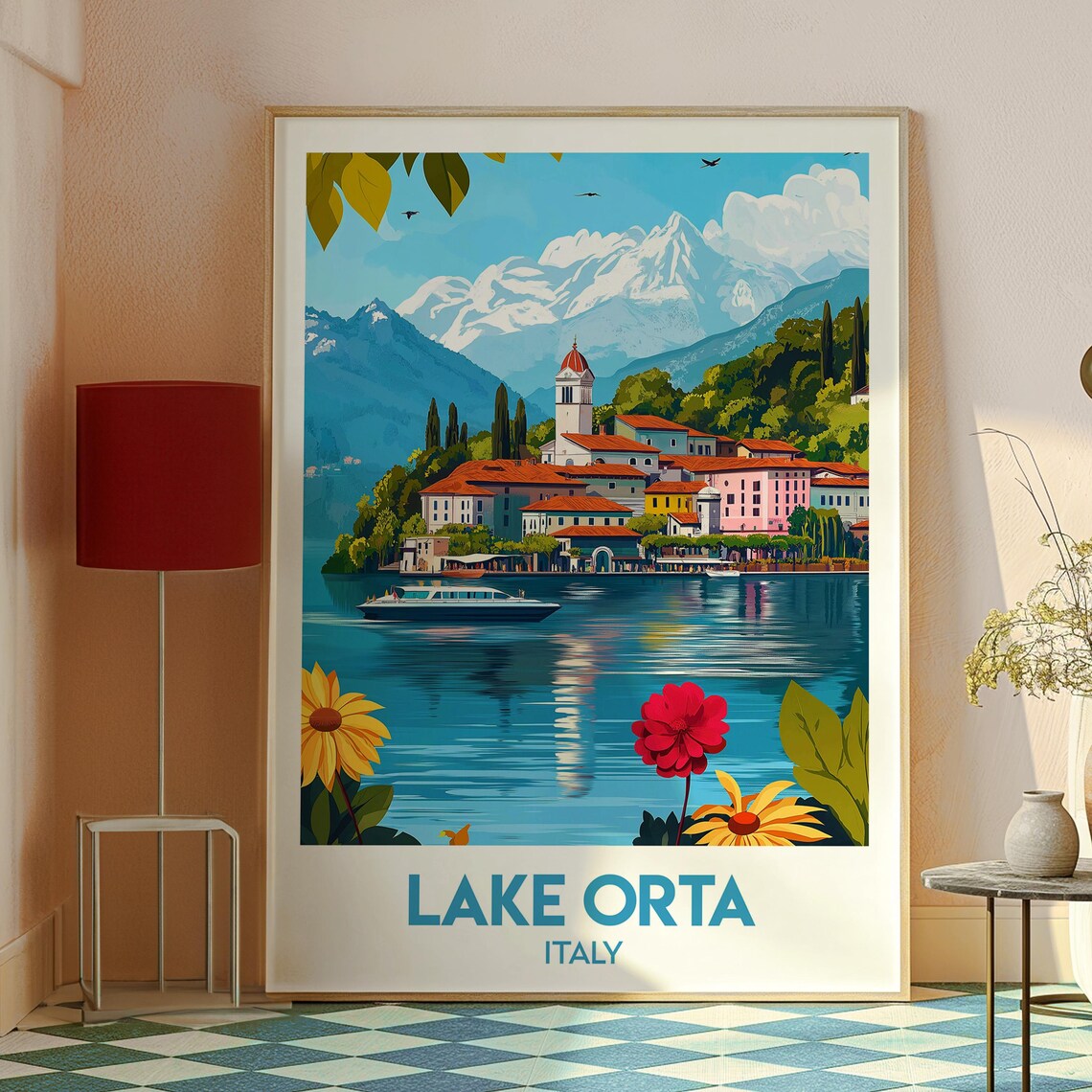 Lake Orta Italy Lakeside Village Mountain Flowers Travel Poster - Image 2