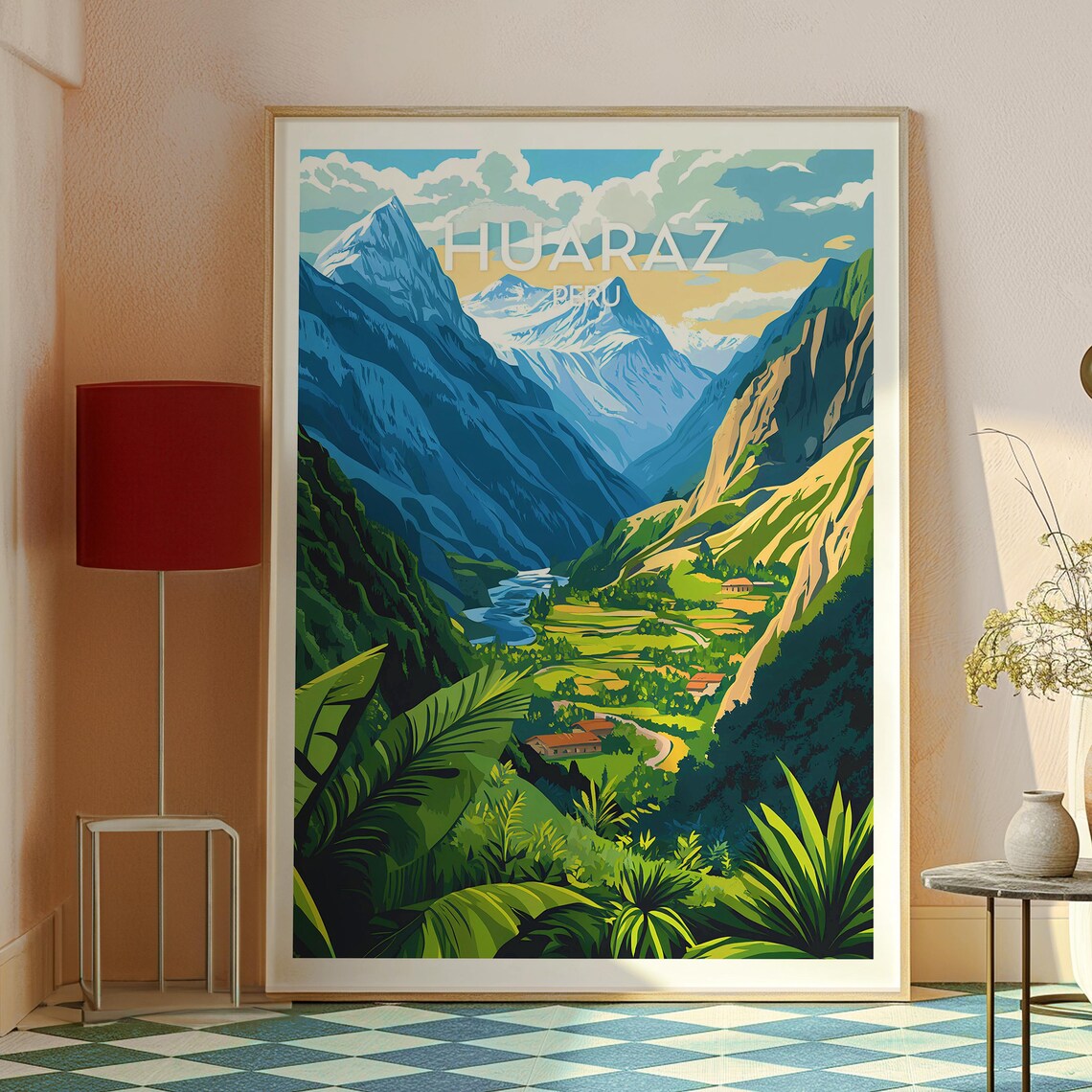 Huaraz Peru Snow Capped Peaks Green Valley River Travel Poster - Image 2