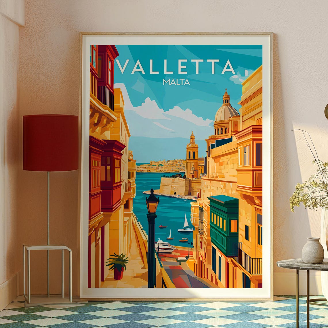 Valletta Malta Sunny Historic Seafront Street Retro Travel Poster - Image 2
