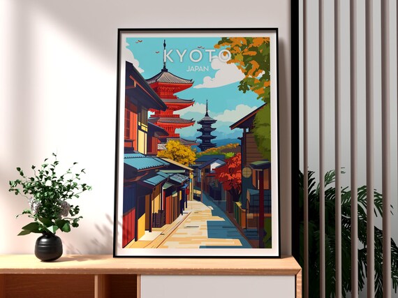 Kyoto Japan Red Pagoda Old Street Autumn Colors Travel Poster
