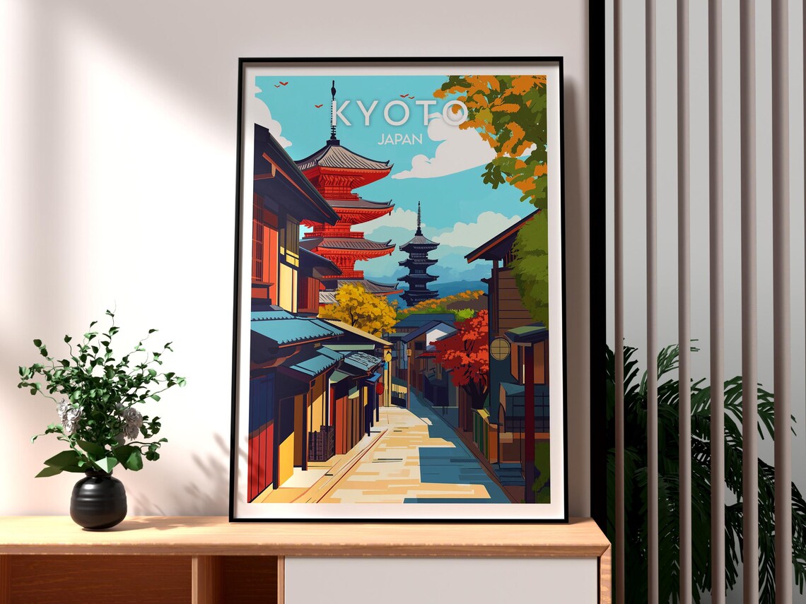 Kyoto Japan Red Pagoda Old Street Autumn Colors Travel Poster