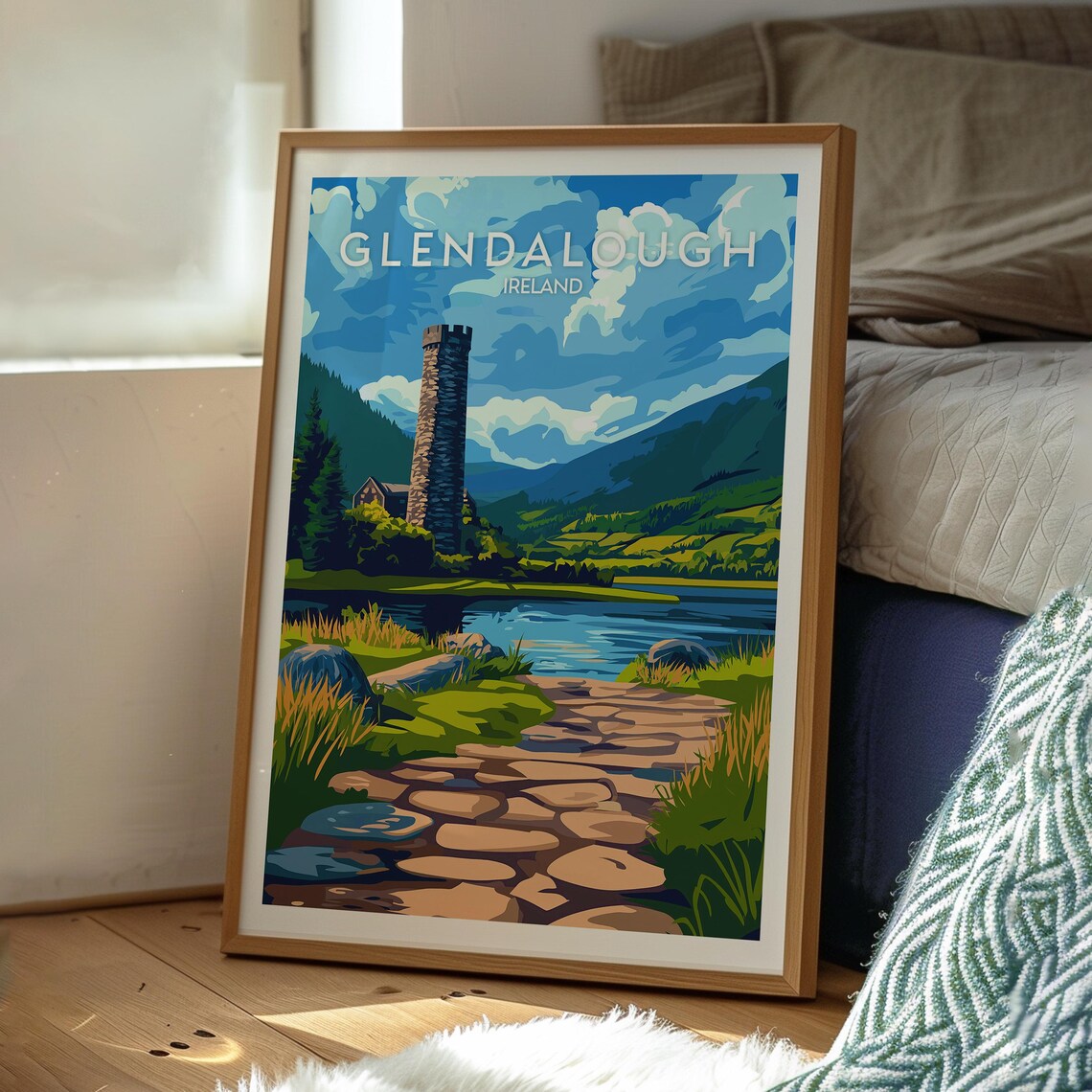 Glendalough Ireland Round Tower Lake Valley Vintage Travel Art Poster - Image 3