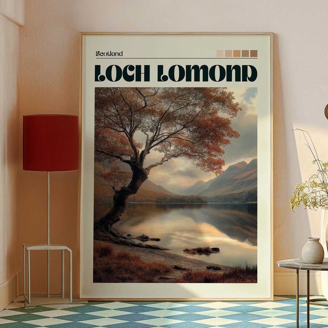Loch Lomond Scotland Autumn Tree Calm Lake Hills Scenic Travel Poster - Image 2