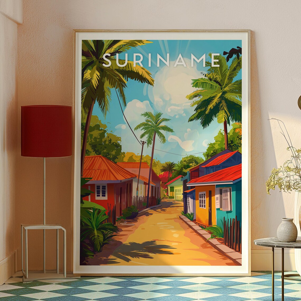 Suriname Tropical Street Colorful Houses Palm Trees Travel Poster - Image 2