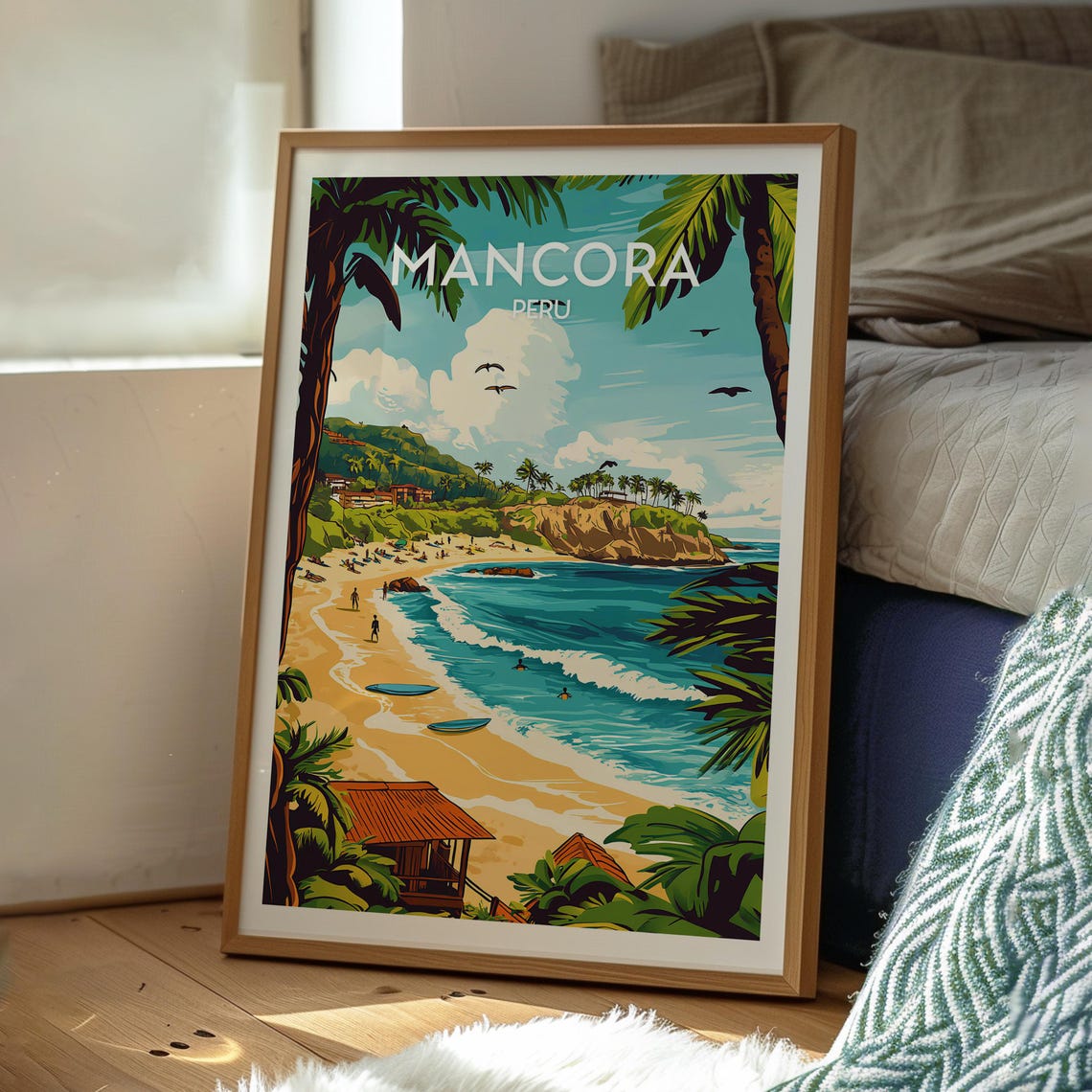 Mancora Peru Retro Surf Beach Pacific Coast Travel Art Poster - Image 3