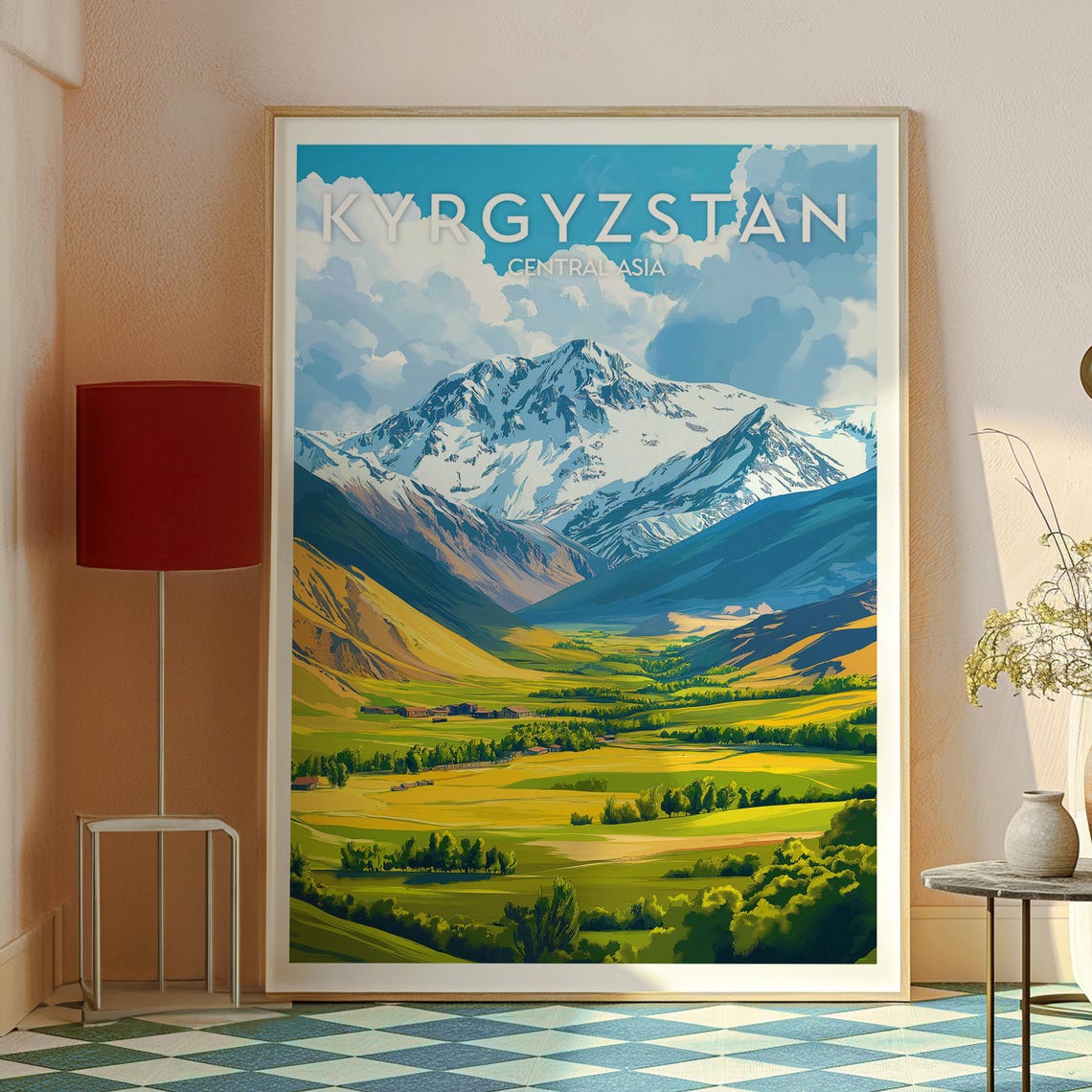 Kyrgyzstan Central Asia Snow Capped Mountains Illustration Art Poster - Image 2