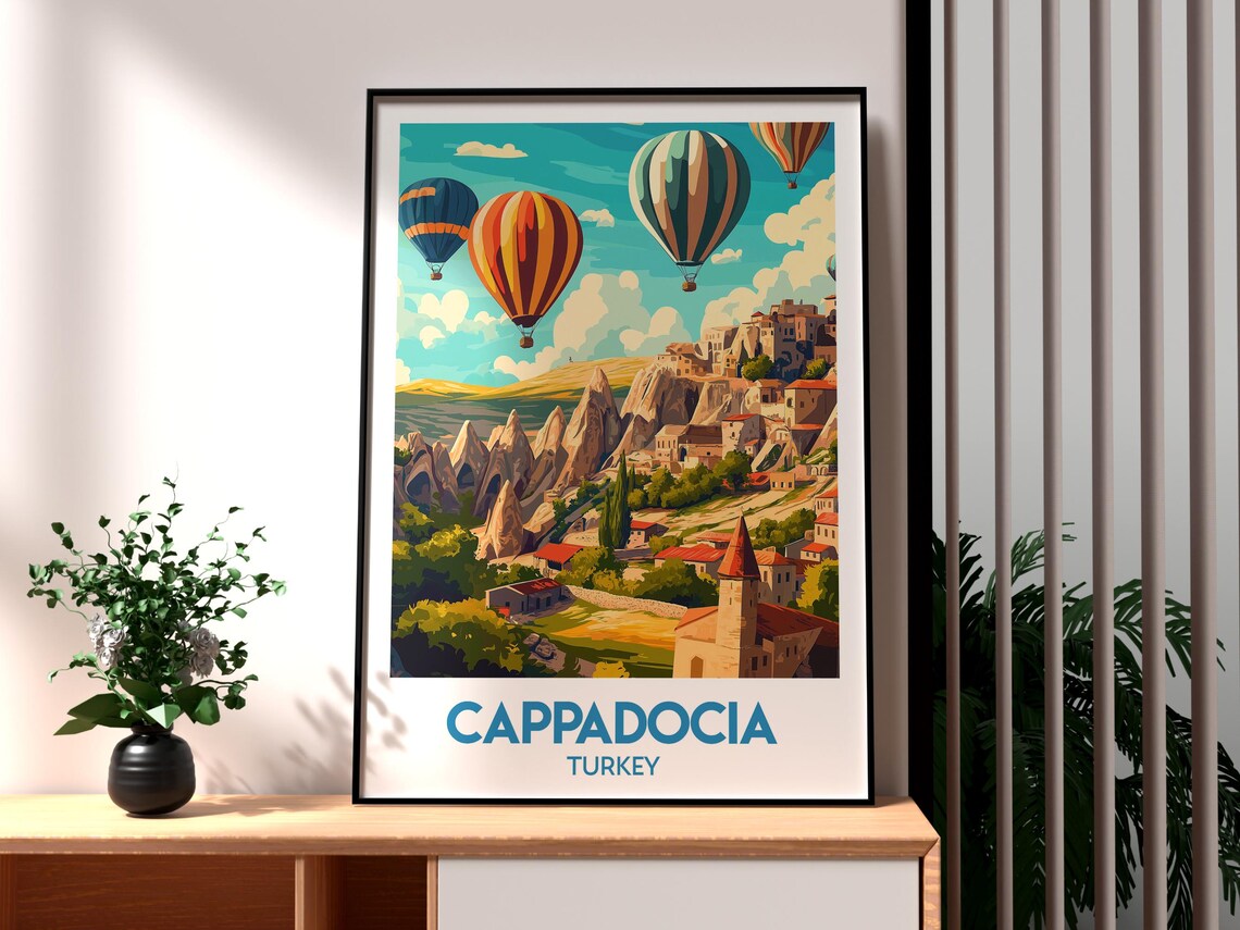 Cappadocia Turkey Balloon Valley Village Church View Travel Poster