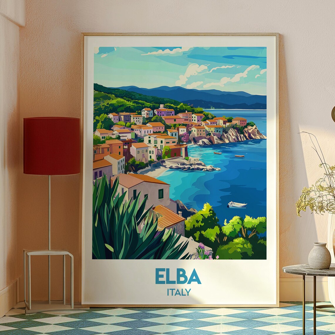 Elba Italy Vintage Travel Poster Mediterranean Coast Town Scene - Image 2